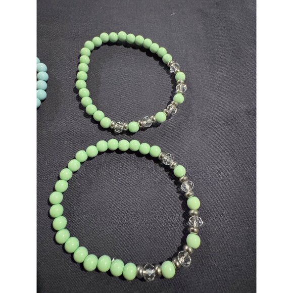 Stretched Bracelets Bundle Of 4 Blue  And Green With Crystals - Picture 5 of 6